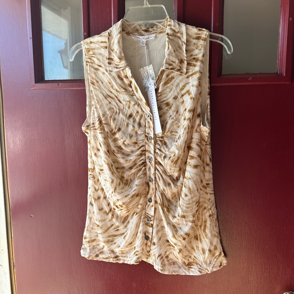 Jane and Delancey Sleeveless Brown Patterned Blouse